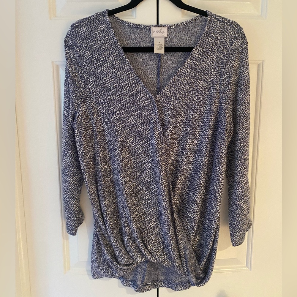Neely Navy and White Lightweight Draped Sweater